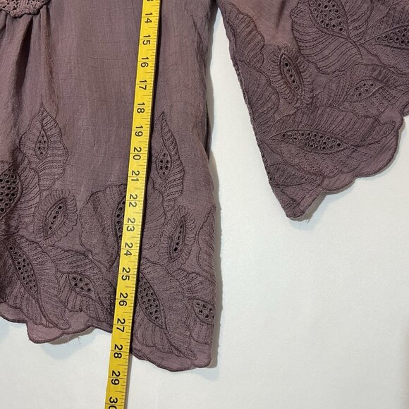 Solitaire Women Top Tunic Embroidery Boho Blouse Medium Purple Tie Flare Sleeve - Picture 5 of 11